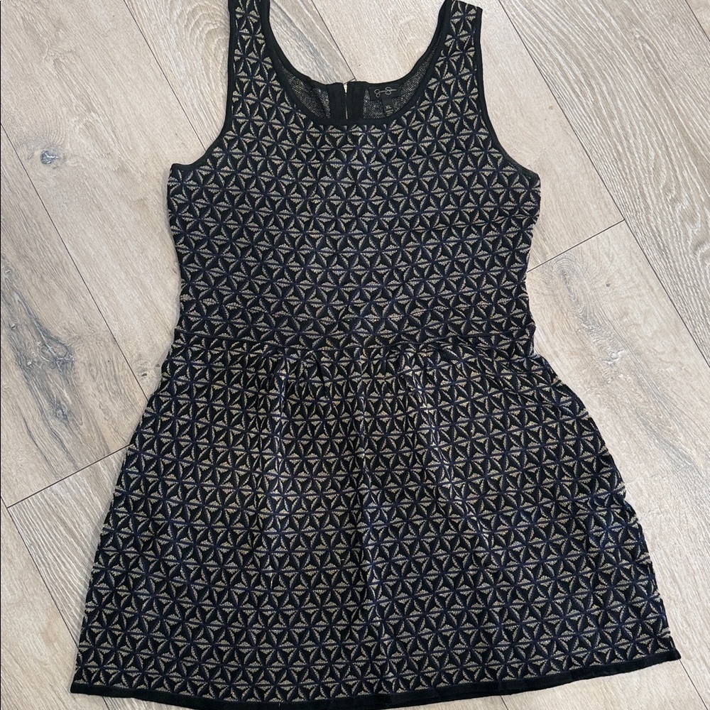 Jessica Simpson Black & Gold Sleeveless Fit-and-Flare Mini Dress
